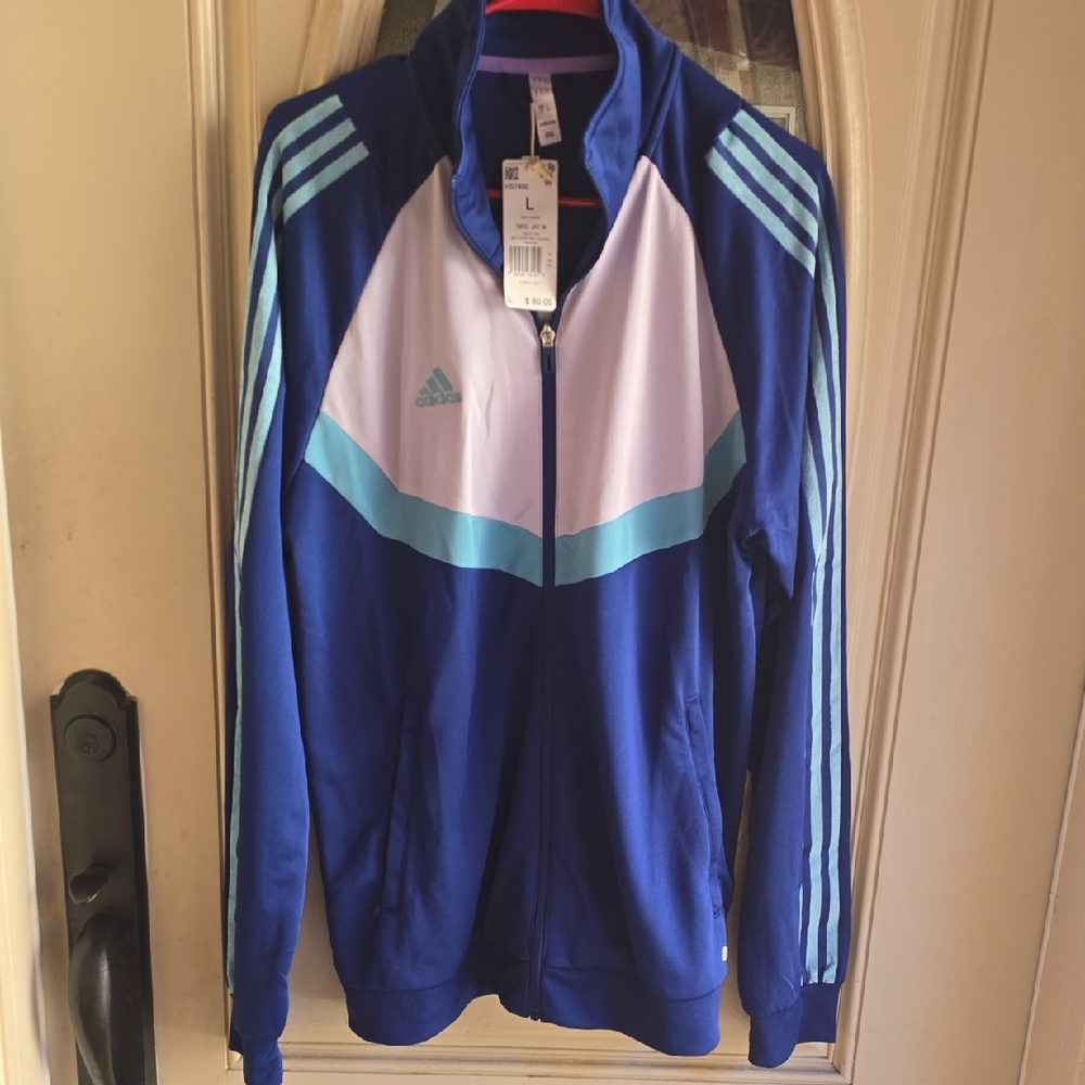 Adidas HS7490 Men's Long Sleeve Full Royal Blue and White Zip-Up Jacket